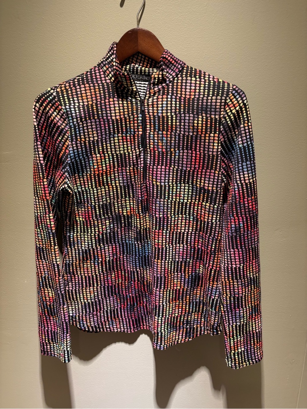 Sno Skins Y2K Mock Neck Zip-Up Jacket — Pointillist Dot Print, Size M